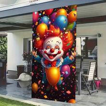 2D Flat Door Banner, 1 Pc Extra Large Carnival Party Door Banner - Clown And Balloon Decorations, Vibrant Red Hair, Birthday Wedding Party Decor - No Electricity Required, Easy-Hang Door Curtain For Home, Events, Daily Decor - Polyester Fabric, Carnival-Themed Party Decor, Festive Home Decor, Fun Design, Outdoor-Suitable Material, Lightweight Material
