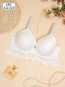 Plus Size Women Lace Padded Bra - Fashionable Lace Bra, Comfortable Lift, Suitable For Full-Figured Women - White - View 2