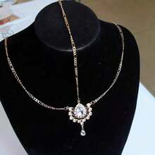 Vintage Bridal Headpiece - Glamorous Vintage Crystal Hair Chain With Teardrop Pendant, Zinc Alloy, Pearl Accents |   Luxurious Wedding Headband For Brides, Bridesmaid Gifts - Vàng - Xem 3