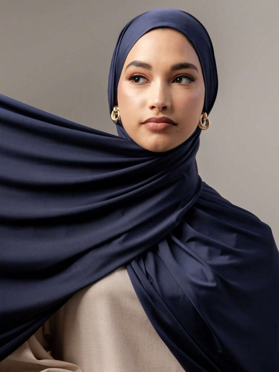 1件经典纯色优雅休闲莫代尔针织头巾围巾，长款包头巾式，适合日常生活、外出和聚会。