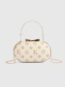 优雅时尚迷你晚宴包/闪亮手拿包/钻石晚宴包，派对亮面，金属链条，婚礼金色新娘包，斜挎手提包，女士包，花卉装饰，随机印花图案 - 彩色 - 查看 1