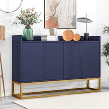 Modern Minimalist Sideboard, 4-Door Handleless Buffet For Dining Room, Living Room, Kitchen (White) - 藏蓝色 - 查看 9