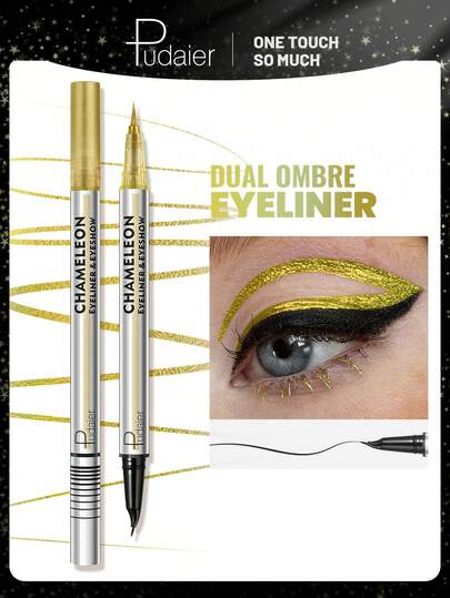 Pudaier อายไลเนอร์ Chameleon - กันน้ำและกันเหงื่อ, ปลายเล็กป้องกันการเลอะ, สีดำเหมาะสำหรับการแต่งหน้าประจำวัน; สี Chameleon เหมาะสำหรับงานปาร์ตี้ต่างๆ