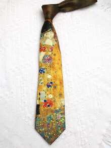 1 pieza Corbata unisex versátil con estampado de pintura al óleo de moda, adecuada para uso casual, personalizado, estilo callejero, uso diario - Multicolor - Ver 6