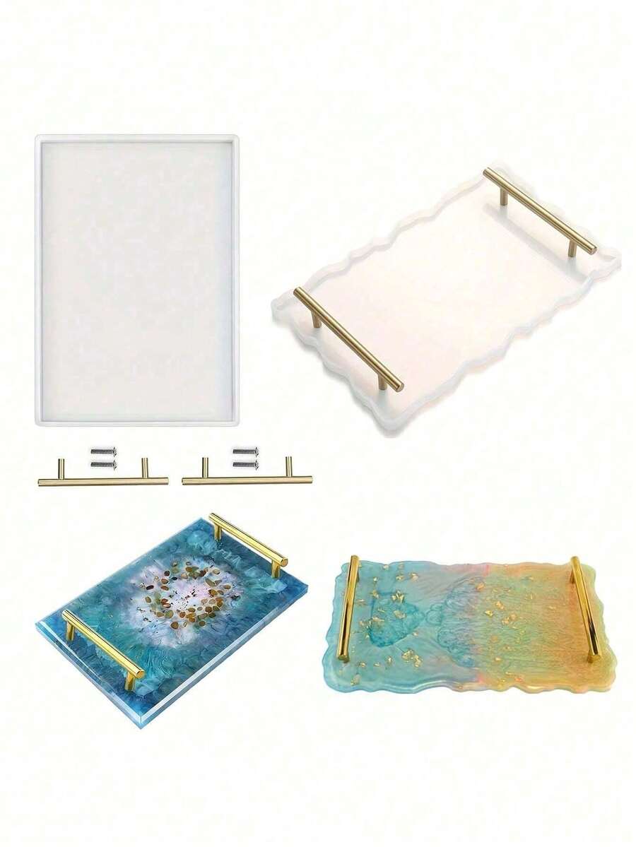 Large Rectangular Silicone Mold Tray - Deep Flat Resin Casting Mold With Gold/Silver Handles - Ideal For Jewelry Display, Resin Art And Craft Projects - Multicolor - View 1