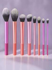 8 piezas Juego de brochas de maquillaje profesional, que incluye brocha para polvo, brocha para rubor, brocha para labios, etc., regalos - Multicolor - Ver 8
