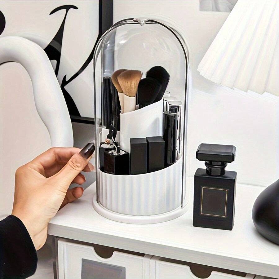 1 buah Kotak Penyimpanan Meja Transparan Berputar 360° - Penyimpanan Multifungsi untuk Kuas Makeup, Alat Tulis, dll. - Desain Anti Debu, Cocok untuk Kantor, Kamar Tidur, Kamar Mandi - Hadiah Liburan yang Ideal - MultiWarna - View 1
