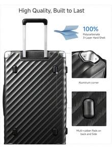 New Trunk Luggage, Expandable PC Hard Shell Large Checked 28 Inch Suitcase With Shock - Absorbing Wheels & TSA Lock, Blue, 91L - 100L - Màu xanh lam - Xem 6