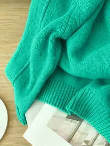 Women's Solid Color Raglan Sleeve Casual Soft & Cozy Knit Sweater, Autumn/Winter - Lake Green - View 4