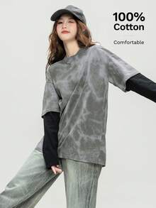 تي شيرت بطبعات مختلفة وأكمام طويلة، موضة للنساء الشابات، إصدار رأس السنة الجديدة - 409 رمادي وأسود - مشاهدة 4