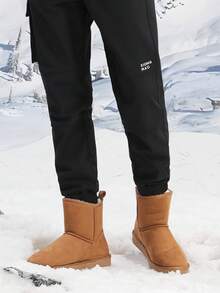 CAMEL CROWN Men's Plush Snow Boots, Pull-On Winter Boots, Mid-Calf House Slippers, Short Mini Boots