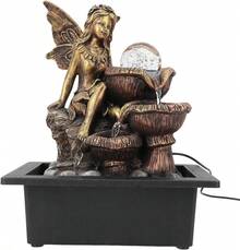 Fuente de Mesa Fuente de Mesa Artesanías de Agua Corriente Luces LED de Hadas de Flores Bomba Decorativa USB para Interiores, Fuente de Cascada de Resina Adornos Bomba Hogar para - 1 - Ver 2