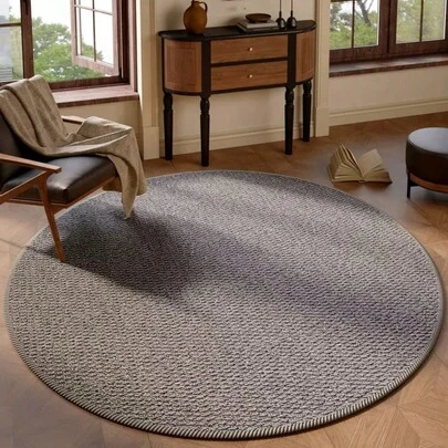 1 件复古风格灰色圆形地毯，防滑可水洗针织涤纶纤维地毯，短绒，纯色，防褪色，防潮，机织，适合卧室、客厅、室内使用 - 不掉毛，现代农舍装饰垫。