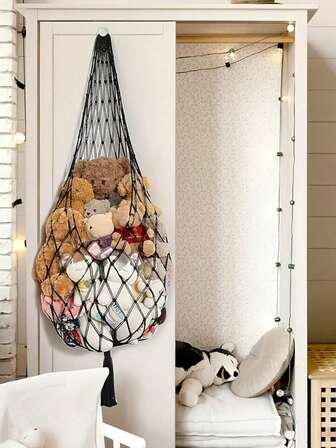 1pc Bohemian Style Animal Print Storage Net With Hanging Organizer, Corner Storage, Suitable For Nursery Decor, Plush Doll Storage, Play Room Organization