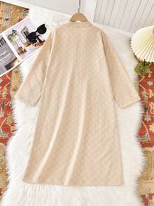 1pc Middle Eastern Long Robe For Tween BoyBlack Long Sleeve Stand Collar With Pockets - Khaki - View 4