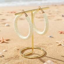 A Pair Bohemian Vacation Earrings, Raffia Wire-Wrapped Hoop Design For Gift Exchange Bold Unique Women Statement Earrings Beach Party Summer All Seasons - Màu Khaki - Xem 2