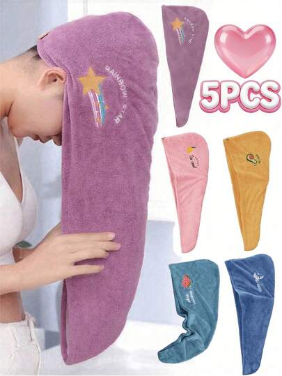 5 cái mũ sấy tóc, mũ tắm nữ, 1/2/3/4 cái mũ tam giác bằng nỉ san hô dày thấm nước, khăn sấy tóc thêu hoạt hình, mũ bonnet, sản phẩm và phụ kiện tóc, đồ dùng thiết yếu cho ngày tựu trường, du lịch và kỳ nghỉ, phụ kiện tóc cho nữ