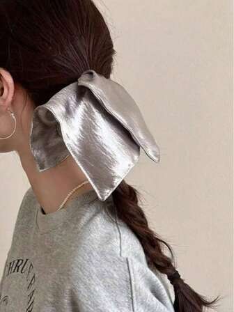 1pc Korean-Style Shiny Fabric Silvery Square Scarf, Large Hair Band, Women's Low Ponytail Hair Tie, Oversized Retro Square Headwear And Hair Tie, Hair Accessory, Headwear Fashion, Oversized Band, Retro Style, Soft Texture, Silky Fabric, Stylish Hairband, Scarf Headband, Retro Enthusiasts, Women's Fashion