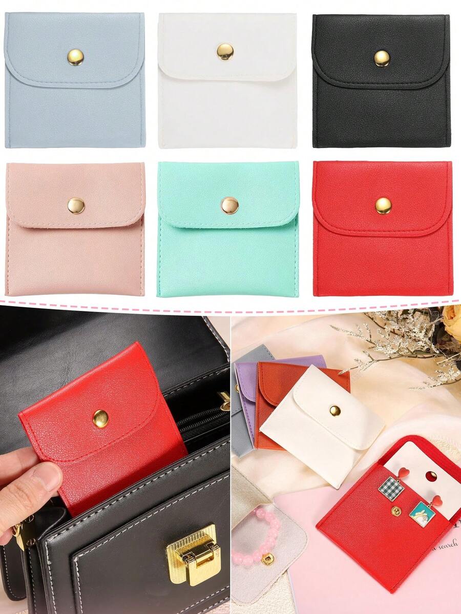 5pcs White Pink Leather Jewelry Pouches With Snap Closure Jewelry Storage Bag, Jewelry Organization Bag, Travel Partner, Necklace Organization Bag - Jewelry Storage Bag - View 1