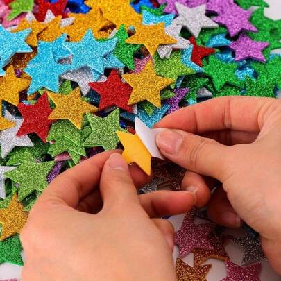 Glitter Star Stickers, 150 PCS Self-Adhesive Sparkly Assorted Colors Sizes Mini Star Glitter Stickers, Removable Adhesive, Waterproof PVC, Easy To Peel, Suitable For DIY Craft, Party Decoration, Nail Art, Gift Wrapping, Kids Craft, Christmas Decor, Birthday Party, Scrapbooking, Wedding, Card Making, Wall Decor, Back To School, Craft Supplies