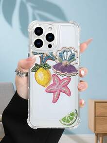 1PC Funda transparente con diseño de limón, estrella de mar y conchas estilo veraniego y artesanal protección contra caídas delgada ideal para mujeres uso diario diseño fresco y decorativo regalo perfecto para pareja funda transparente resistente a golpes, compatible con Apple Phone17/16/15/14/13/12/11/XS/XR/X/PLUS/PRO/PROMAX agarre cómodo regalo festivo para amigos, novia, novio, familia - transparente - Ver 4