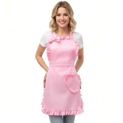 2pcs/Set Adjustable Cute Heart Pocket Apron, Suitable For Household, Work, Baking, Cooking, Gift For Women & Girls, Pink
