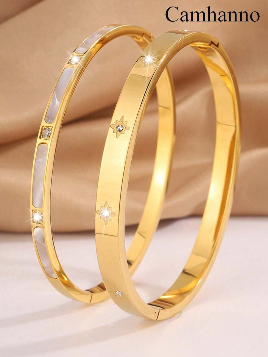 1/2 Pcs Elegant Luxury Stainless Steel Fashion Accessories, Perfect Holiday Gift, Suitable For Parties And Birthday Gatherings, Wearable All Seasons, Hand Jewelry - Multicolor - View 1