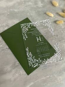 Faire-part de mariage personnalisé avec enveloppe - Faire-part de mariage en acrylique transparent élégant, motif floral blanc, faire-part de mariage transparent, convient aux couples, fiançailles, décoration de mariage, design exquis - Multicolore - Voir 5