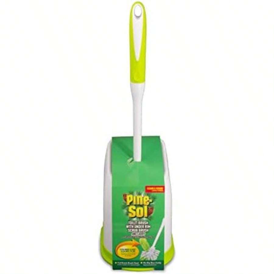 Pine-Sol Cepillo limpiador de inodoro con soporte, varita de limpieza resistente con limpiador debajo del borde, mango antideslizante, organizador de almacenamiento, suministros de baño, amarillo, verde(default) - Multicolor - Ver 1