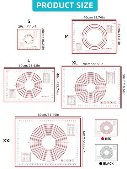 1pc Silicone Kneading Board, Silicone Pastry Mat, Extra Non Stick Baking Mat With Measurement Fondant Mat, Counter Mat, Dough Rolling Mat, Oven Liner, Pie Crust Mat, Roll Up Receive Kneading Pad Back To School