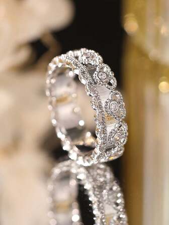 Elegant Crown-Shaped Cubic Zirconia Princess Ring, Women's Wedding Party Fashion Jewelry, Suitable As Holiday Gift