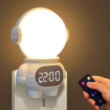 Lmpara Noche y Reloj, Luz Nocturna para Despertar con Control Remoto para Dormitorios de Nios, Temporizador, Brillo Ajustable, 3 Colors, 350 Rotacin, Sensor Corporal, Regalo para Nios Astronautas - Astronautas - Ver 2