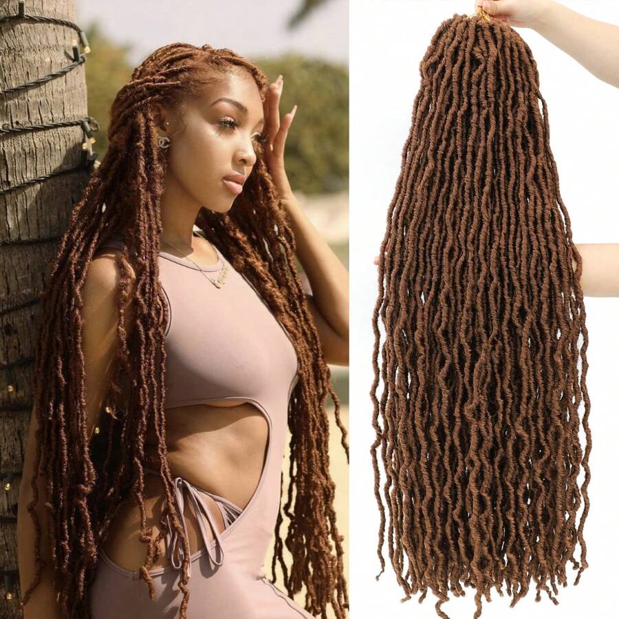 FULCRUM 8/12/18/24/30/36 英寸仿脏辫钩针假发 仿脏辫钩针编织卷发 柔软脏辫钩针接发 女士及女孩适用 - 棕色 - 查看 1