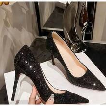 Glitter Red Soled High Heels For Women 2025 New Model, Size 43, Black Slim Heel, Sexy Pointed Toe, Exquisite Professional Temperament, Single Shoe - 黑色 - 查看 2