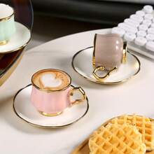6 Sets Multi-Colored Ceramic Coffee Cups And Saucers, Suitable For Tea, Coffee, Milk, And Juice. Perfect For Home, Kitchen, Dining Room, And Leisure Settings. Especially Suitable For Outdoor Use, Weddings, Parties, Birthday Parties, And Banquets. - Multicolor - View 6