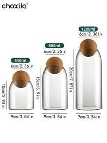 1 pièce Bocal en verre pour le stockage du café, bocal à thé, bocal en verre avec bouchon en liège hermétique pour le stockage des grains de café et des fruits secs - Boîte de haricots farcie boule en bois - Voir 6