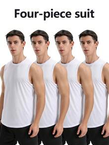 4pcs Men's Sleeveless Sports Vest, Lightweight Casual, Fitness Running Tank Top - White - View 2