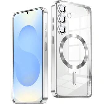 适用于 Galaxy A06 A16 A26 A36 A56 S25 Ultra S24 Ultra S25 FE 的磁吸透明手机壳，兼容磁吸设计，内置摄像头镜头保护膜，奢华电镀软 TPU 透明防震超薄保护套，也适用于 17 16 15 14 13 12 11 系列、17 Pro Max，苹果手机壳，苹果 17 Pro Max 磁吸手机壳，圣诞礼物