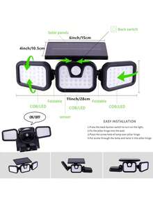 Outdoor Solar Motion Sensor Light, 1/3 Head Solar Security Light, 74LED/100LED Floodlight/Spotlight, With Motion Detection Function, Suitable For Garage, Yard, Entrance, Patio And Other Places, IP65 Waterproof, Halloween, Christmas, Thanksgiving Gift Choice - Black - View 12