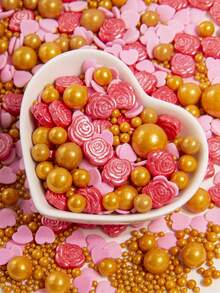 120克/4.2盎司，情人节蛋糕装饰糖屑混合装，可食用甜点装饰，心形、玫瑰形纸杯蛋糕、巧克力、马卡龙、甜甜圈，情人节主题派对装饰