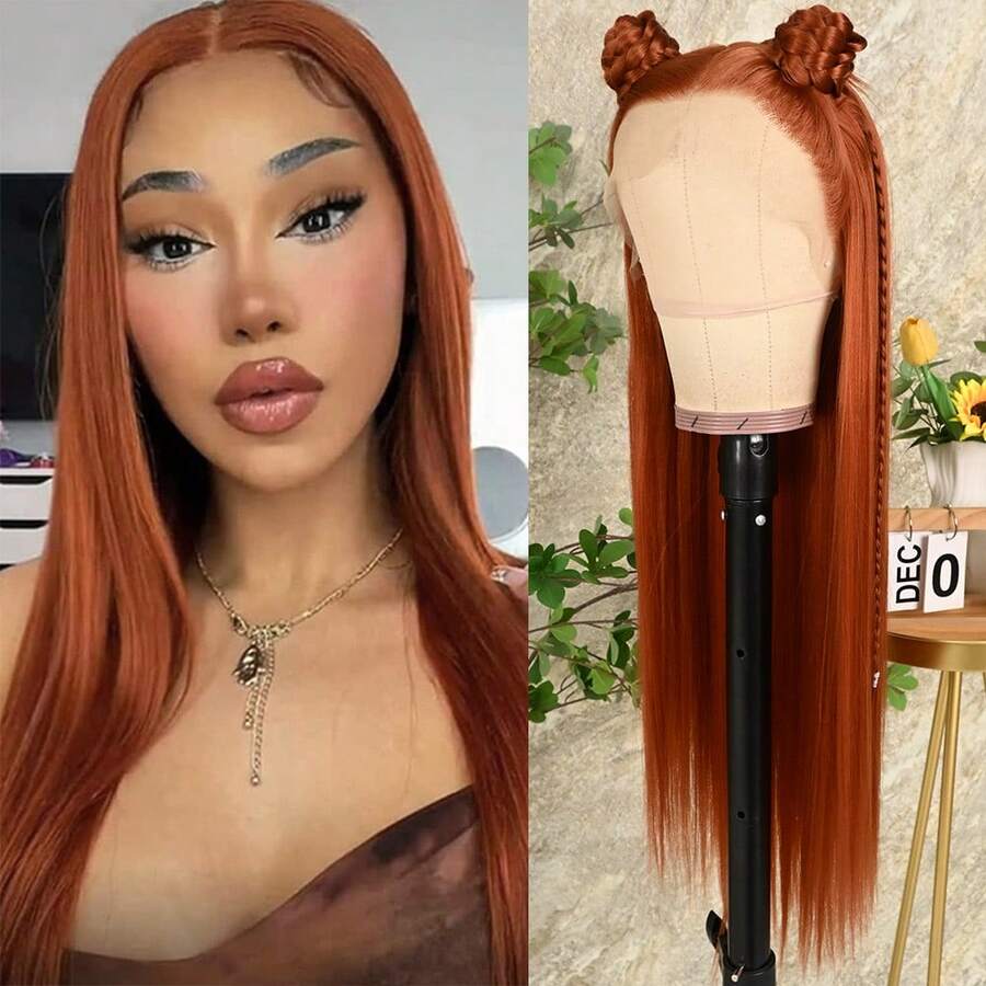 13x4 Free Part Mint Green Long Straight Lace Front Wigs Glueless Long Silky Straight Wigs Pre Plucked HD Lace 180% Density Light Green Wig Soft Free Part Wear And Go Lace Front Wigs For Fashion Women Party & Daily Wear 26 Inch - 橘色 - 查看 1