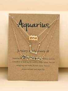 3pcs/set Vintage English Alphabet & Symbol & Star Sign Design Constellation Card Pendant Necklaces - Yellow Gold - View 15