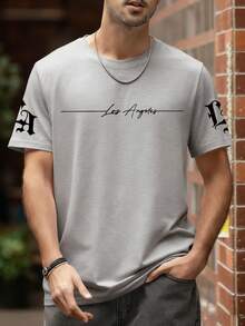 K-GLORY 男士休闲百搭简约印花短袖T恤 - 灰色 - 查看 4