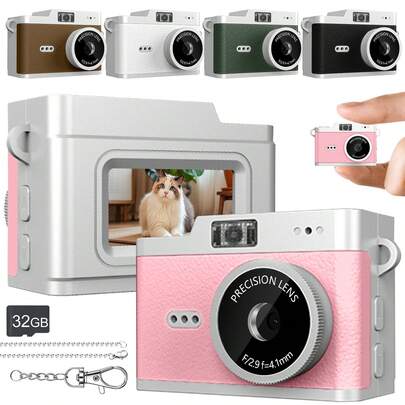 Mini digitalkamera, HD-digitalkamera, utrustad med blixt, stöder 32 GB HD 1080P, bärbar DSLR-inspelare, flera filter, lämplig för videobloggning och resefotografering