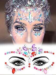 5pcs/Set Face Gems Stickers, Mixed Mermaid Crystal Rhinestone Styles, Face Gems Crystal Sticker Set, Gem Face Mermaid Carnival Party Diamonds Temporary Tattoos (Random Colors & Shapes!!) - Multicolor - View 5