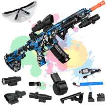 Electric Gel Ball Blaster With Manual And Electric Dual Mode, Includes Goggles, Drum, Holographic Sight, And Tactical Flashlight, Suitable For Backyard Fun And Outdoor Team Shooting Games. - 藍色 - 查看 7