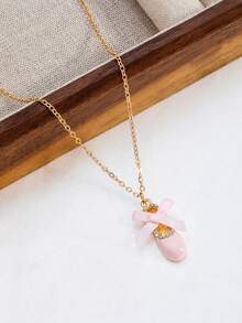1pc Cute Lolita Style Bowknot Shoe Pendant Necklace - Pink - View 6