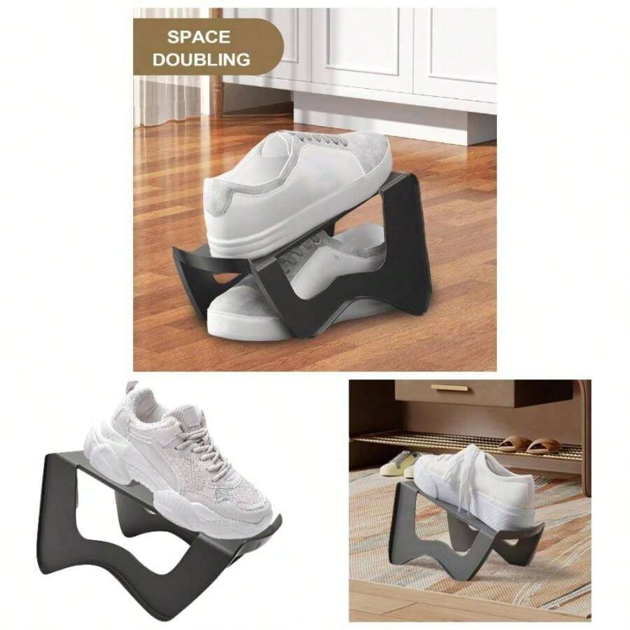 Shoe Space Saver, Stackable Double - Layer Organizer, Non - Slip Storage Holder Entryway, Door, Garage, Dorm, Wall, Bed, Closet, Compact Footwear Arrangement Solution - atributo único - Ver 1