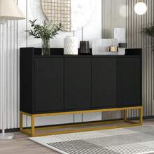 Modern Minimalist Sideboard, 4-Door Handleless Buffet For Dining Room, Living Room, Kitchen (White) - 黑色 - 查看 9