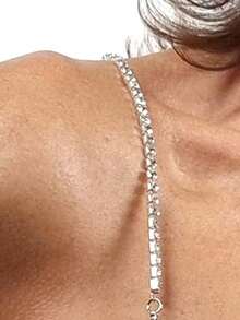 2pcs/Set Women's Single Row Rhinestone Bra Straps, Metallic Bra Shoulder Strap & Bralette Accessory For Rave - Multicolor - View 6